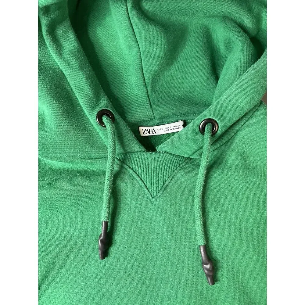 Zara Green Pullover Hoodie Sweatshirt Pocket Small Excellent Condition